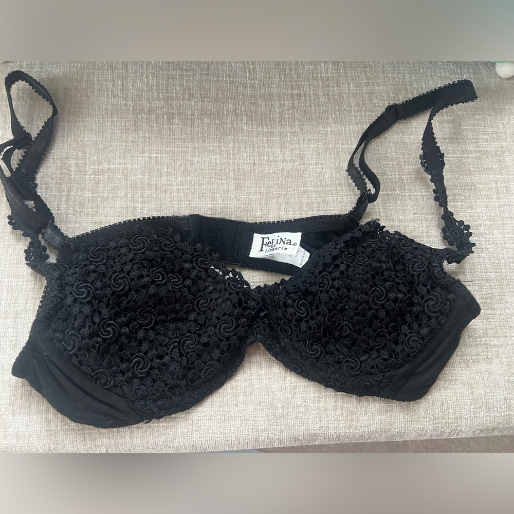 Felina Black Floral Lace Bra Size 36A